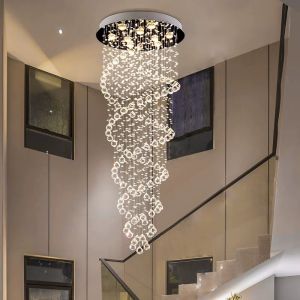 Staircase chandelier Duplex rotating villa duplex living room floor in the staircase light long modern simple crystal chandelie