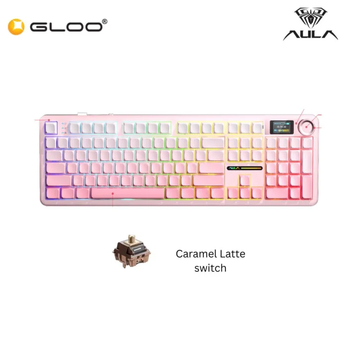 AULA F108 PRO Pink Multi Mode Mechanical Keyboard with Caramel Latte Switch