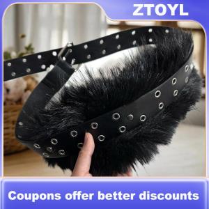 【ZTOYL】 New Retro Punk Y2K Fluffy Faux Fur Waist Belt Women Fashion Accessories PU Leather Waistband Gothic Style