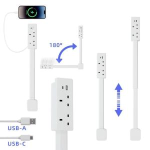 Power Socket Extender Stick 180 Rotating USB C USB A AC Outlet Extender Extends 22 to 27 Inches