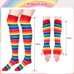 2pcs/set Rainbow High Socks Over The Knee Thigh Socks Colored Striped Gloves Fashion Candy Socks