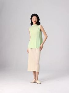 7140 One Size (45-75kg) Sanzhai Summer Pleated High Waist Slit Mid-Length Straight All-Matching Office Lady A- Line Skirt