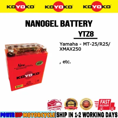 YTZ8 BTX7 KOYOKO NANOGEL BATTERY R25 XMAX 250 MT25 KLX450 R REBEL 500 CB300 CB500 X CRF250 L YUASA KING BATERI GEL