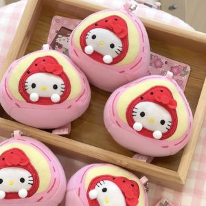 KEURGFKI Bow Strawberry Daifuku Kitty Keychain Fluffy Creative Plush KT Cat Keyring Kawaii Soft Kitty Cat Stuffed Doll Pendant Backpack Decor