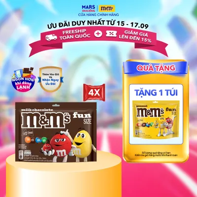 Combo 4 Túi Kẹo Sôcôla Sữa M&Ms Funsize 175.5g (4 túi x 175.5g)