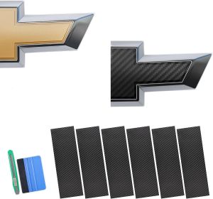 Lypumso Auto Emblem Vinyl Wrap Kit 6PCS Black Carbon Fiber Compatible with Chevy Bowtie Logo Stickers Cut Your-Own Universal Vehicle Emblem Overlay DIY Decals (12Inches x 4Inches)