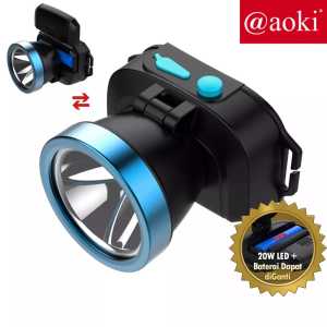 SENTER KEPALA/HEADLAMP AOKI AK-3698L 20WATT - CAHAYA TERANG - BISA DI CAS - TAHAN HUJAN