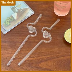 [The Gesh] Love-shaped Heat-resistant Glass Straw High-value Girl Heart Glass Tube Juice Drink Household Transparent Straw Reusable