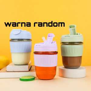 Mug Kaca Mug Gelas Warna Kaca Cangkir Tutup Gelas 400 ml - zansenShop