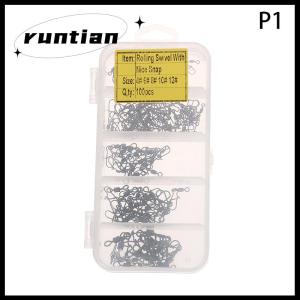runtian 100pc box Stainless Steel Fishing Connector Pin 4# 6# 8#10#12# Bearing Rolling Swivel With Snap Fishhook Lure Accessories