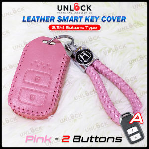 Original Honda Black/Red/Pink Genuine Leather Key Cover Leather Smart Key Chain Keychain Kereta Remote Control Car Key Holder Case Cover with Key Ring Hand Knitted Rope 2 3 4 Button Car Accessories Sarung Kunci Car Accessories Aksesori Kereta
