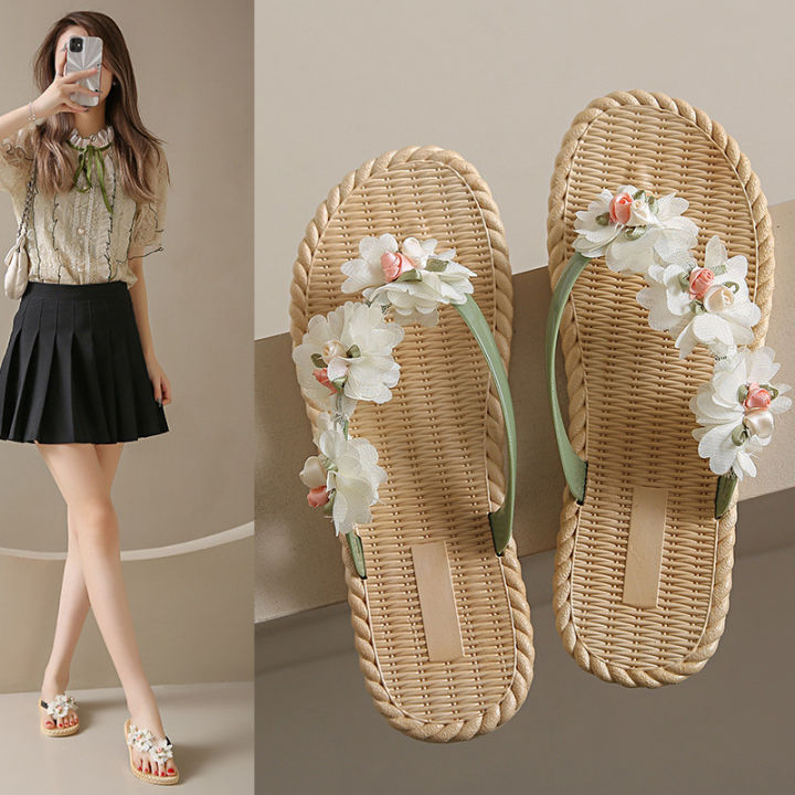 IELGY%20Beautiful%20Cloth%20Flower%20Flower%20Flip%20Flops%20Women's%20Flat%20Bottom%20Beach%20-%20Image%206