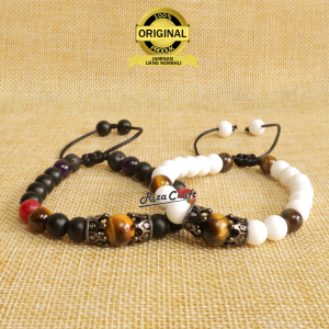ROJO RATU BRACELET - Gelang Coupel Aesthetic Batu Kristal Akik Giok Putih Black Onyx Mix Tiger Eye Pria Wanita Keren Terbaru