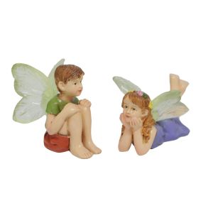 FLITY5 2pcs Resin Flower Fairy Statue Mini Cute Miniature Figurines Tableside Decoration Handicraft Garden Sculptures Courtyard