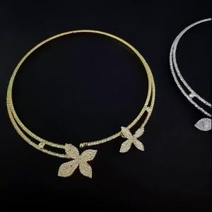 Full-diamond bridal double-layer flower necklace and earrings light luxury fashion party rhinestone jewelry set for women