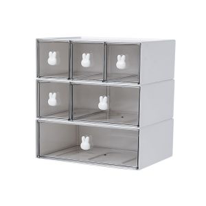 Bunny Handle Stackable Transparent Desk Drawer Storage Box Girl Clip Hairband Storage Kotak Laci Meja桌面收纳盒