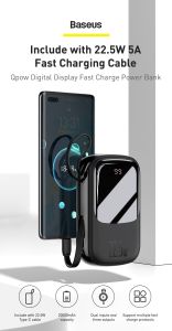 Baseus Power Bank 20000mAh 20W 22.5W Fast Charging With Cable Type C Lightning Charger Digital Display Portable Battery Powerbank PD QC3.0