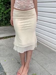 WomneS Mesh Double Layer Knee Skirt Bodycon Mermaid Skirt Slimming Figure-Hugging Pencil Skirt With Unique Design For Summer