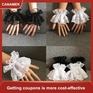 【CANAMEK】 Lolita tay áo cổ tay còng Xù Hoa Đen ren đàn hồi Vòng đeo tay nữ thanh lịch găng tay ren ngắn Halloween
