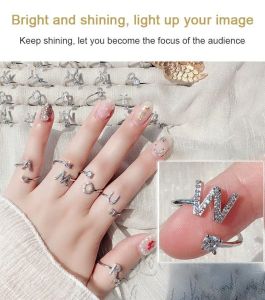 GiiMall Popular 26 letter diamond ring Creative Womens Ring Adjustable Opening