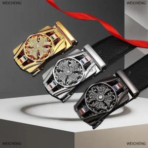 [COD] WEICHENG Rotatable Automatic Buckle Leather Belt Waistband Buckle Rhinestone Decoration Males Luxury Belt Gift