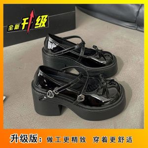 Free Shipping New Jk Versatile Single Shoes With Bow And Chunky Heels WomenS Leather Shoes
