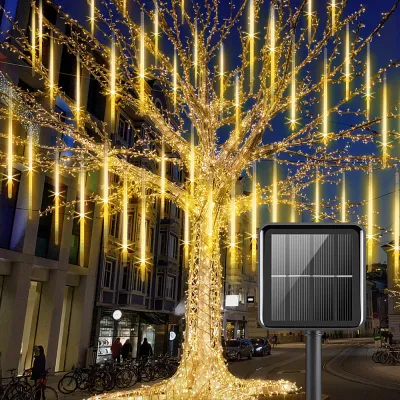 Meteor Shower Solar Led Rain Lights Waterfall Led Solar Light Outdoor Hanging Waterproof Falling Rain Lights Christmas Holiday Tree Home Party
