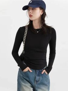 CHIC VEN Women T-Shirts Solid New Basic Heating Cashmere Round Neck Woman Tees Slim Fit Female Tops Spring Autumn 20262026