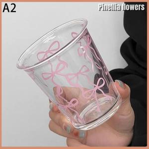 【Pinellia flowers】 Bow Cute Water Cup Cartoon Bow Cup Striped Cute Doodle Coffee Mug Household Fruit Tea Lemonade Girls Gift
