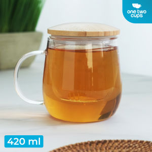 One Two Cups Cangkir Teh Saringan Kaca Tahan Panas Infuser Mug - C225