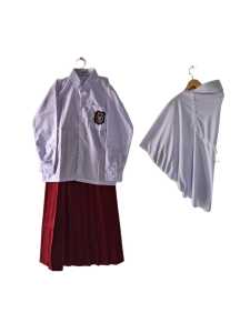 Seragam Sekolah SD 2025 Merah Putih Anak Perempuan Lengan Panjang Set Kerudung Hijab Kelas 1 2 3 4 5 6 / Set Baju Seragam Sekolah Anak SD MI Merah Putih Panjang Free Kerudung Fashion