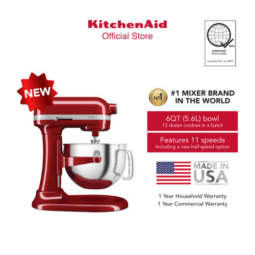 KitchenAid 6QT Artisan Stand Mixer 220 V with Coated Flat Beater,  Coated C-Dough Hook, and 6-Wire Whisk 5KSM60S Lazada PH