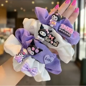 Getah Rambut Kurumi Comel Gaya Korea Ikat Rambut Kartun Tekstur Wafel Aksesori Perempuan Tali Rambut Lebar Kuromi Hair Tie Cartoon Scrunchie Girls Waffle Texture Elastic Band Korean Style Hair Accessory Ponytail Holder 浪漫少女库洛米大肠发圈韩式卡通可爱华夫格发绳女质感宽边头绳 H116