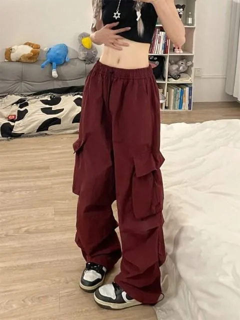 y2k American vintage cargo pants for girls woman korean style summer hiphop  Pleated wide-leg trousers