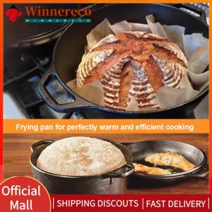 【winnereco】2 in 1 Cast Iron Dutch Oven Pot with Skillet Lid Skillet Cookware Pan Set with Dual Handles for Camping BBQ