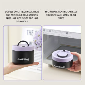 VIVOLILV 【Local Shipping】Black Pink Internet Celebrity Lunch Box 304 Stainless Steel 550ml Double Layer Round Insulated Portable Food Container for Office
