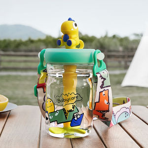 Bc Babycare 500ml Baby Water Bottle Kids Straw Cup with Dinosaur Dust Cap BPA Free Tritan Sports Sippy Cup