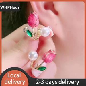 [COD] WHPHous Ship within 24 hours Korean Light Luxury Tulip Imitation Pearl Stud Earrings For Women Two Ways To Wear Ear Studs for Girls Daily Party Jewelry