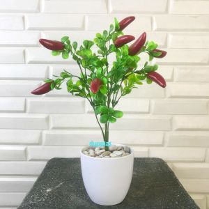 Tanaman Artificial Pohon Cabai Merah Mini Pot Melamine Dekorasi Pajangan Meja Kerja