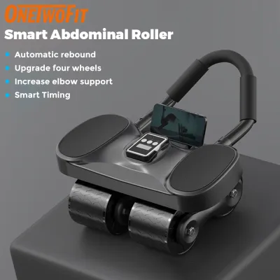 OneTwoFit Abdominal Wheel Ab Roller 4 Wheels Sit Up Automatic Rebound Push Up Exercise