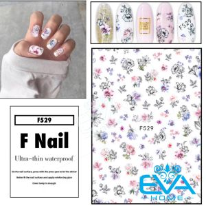 Sticker Dán Móng Tay 3D Dạng Decal Dán Móng Chống Nước Hoạ Tiết Hình Vẽ Bông Hoa Trang Trí Seamless Floral Pattern F529