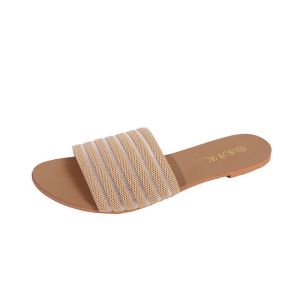 SAK Elegant Striped Flat Sandals for Women - Comfortable Slip-On Summer Slides AK-2 35-40