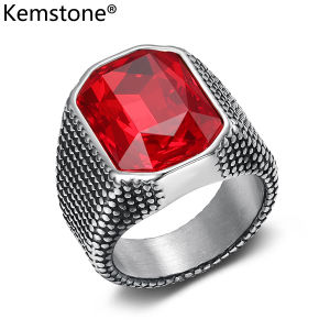 Kemstone Retro Hiphop Stainless Steel Wide Band Cubic Zirconia Mens Ring Urban Street Jewelry