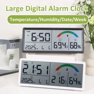 Large Digital Alarm Clock LCD Wall Clock with Temperature Humidity Date Week Display Electronic Desktop Clock Bedroom