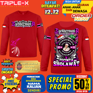 KAOS SYEKHERMANIA"SANTRI AR-RAHIM"LENGAN PANJANG UKURAN ANAK DAN DEWASA"FREE STIKER"
