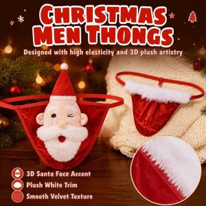 XYAX Low Waist Christmas Men Thongs Red Thin Strap Santa Claus T-back Soft Underpants Male Briefs Xmas