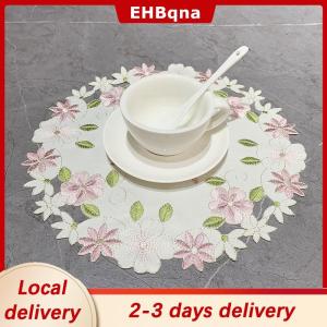 [COD]  HOT SALE Ship within 24 hours Rose Flower Embroidery Placemat Coaster Cup Pad Table Place Mat Craft Kitchen