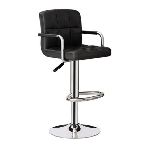 Black Bar Chair Bar Stool Modern Pu Leather Adjustable Height Lift Rotating High Backrest Support and Handrest