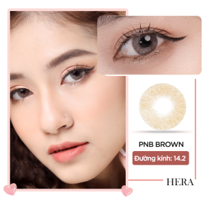 Kính Áp Tròng Hera Nâu Hồng Đào 0 - 6 Độ PEACHY BROWN Nhập Khẩu Hàn Quốc Lens Cận 6 Tháng