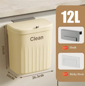 Kitchen Trash Bin Wall Mounted Hanging Trash Can with Lid Toilet Waste Garbage Bin 8.5/12L Large Capacity Garbage Basket